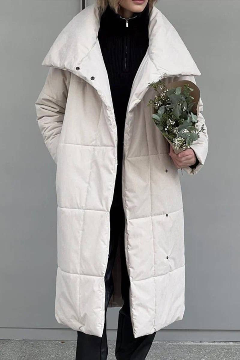 CWOCO0369_STAND COLLAR LONG SLEEVE LONG COTTON-PADDED COAT