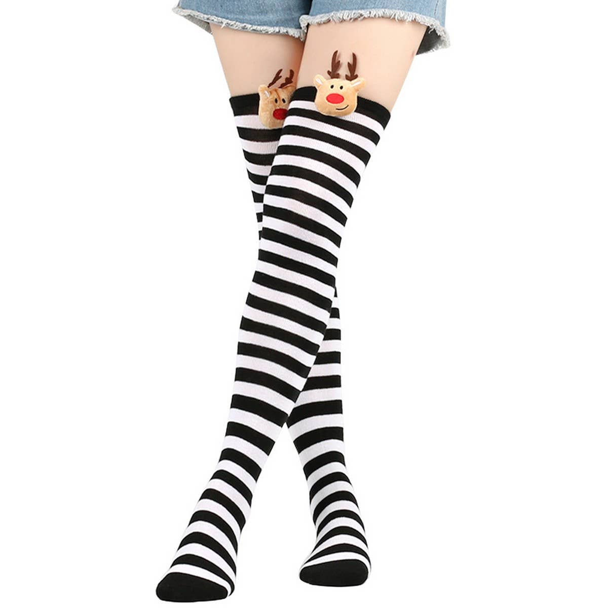 CWMS0806_Christmas Over The Knee Socks Elk Stripes