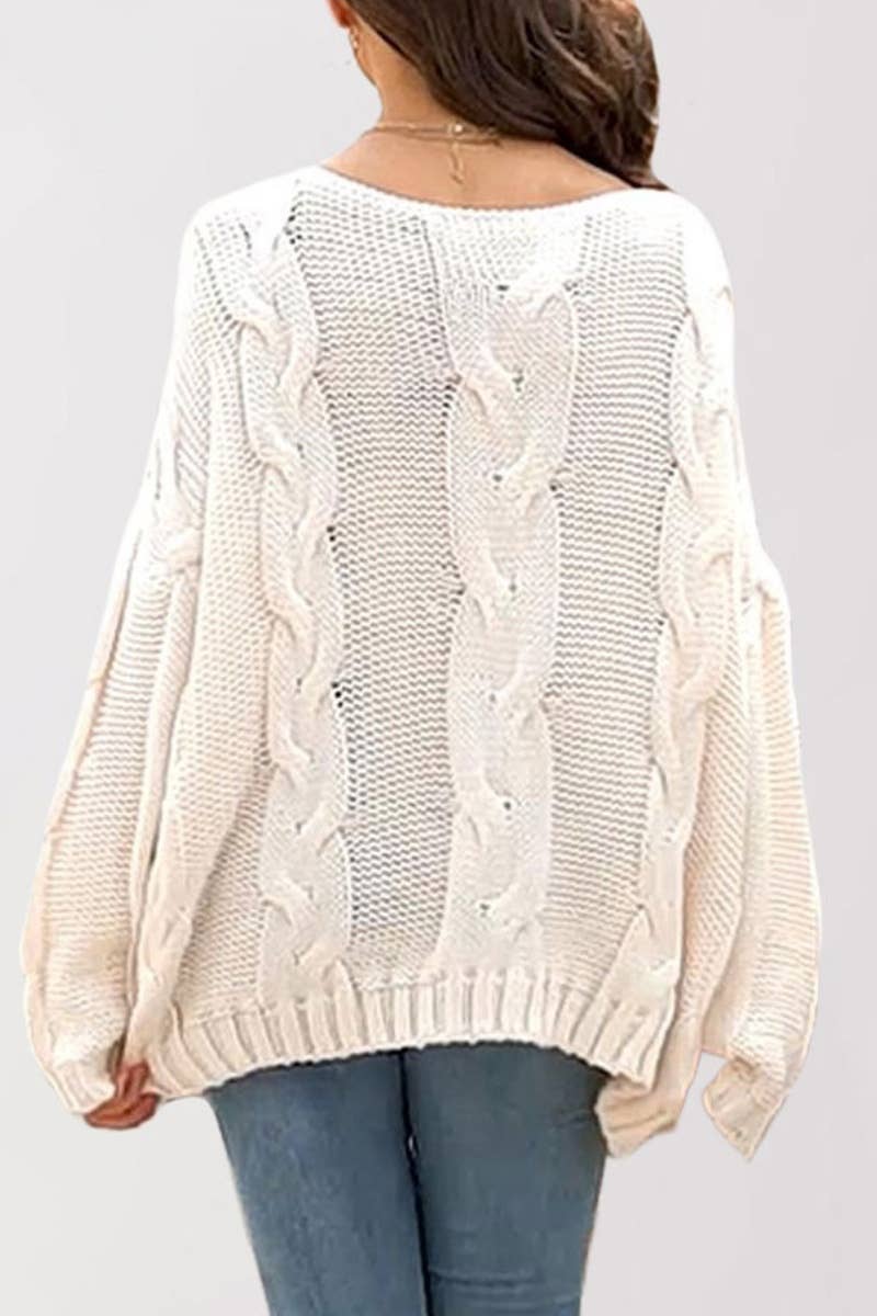 CWOSWL5853_ONE-SHOULDER LONG-SLEEVED PULLOVER SWEATER