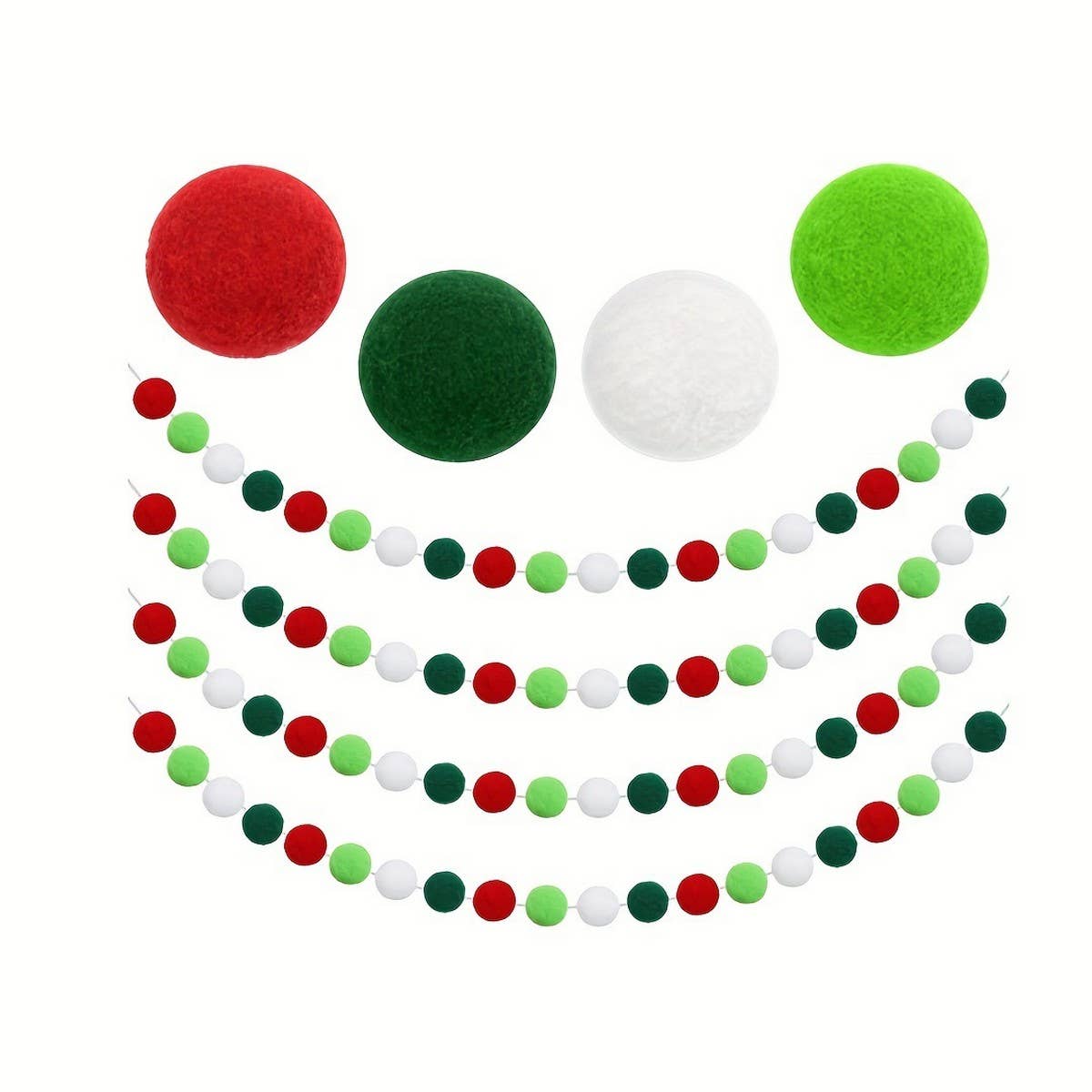 CWMM10232_CHRISTMAS POM POM GARLAND 20 RED GREEN BALLS