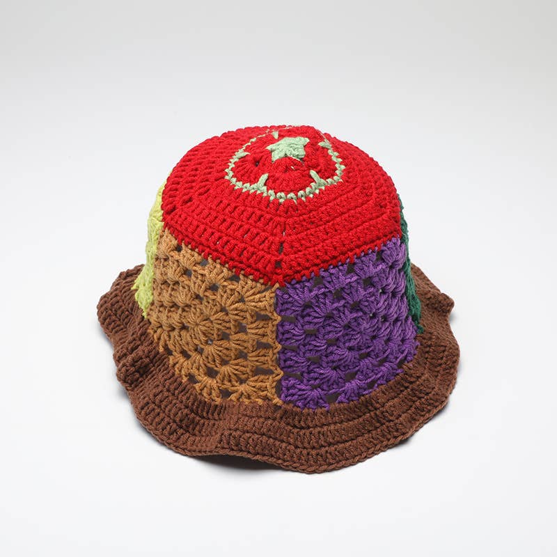 WOMEN MULTI COLOR CUTE HOLLOW KNIT BUCKET HAT_CWAH0599