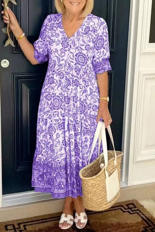 CWDMD01053_V-NECK FLORAL BEACH DRESS FOR A SEASIDE GETAWAY