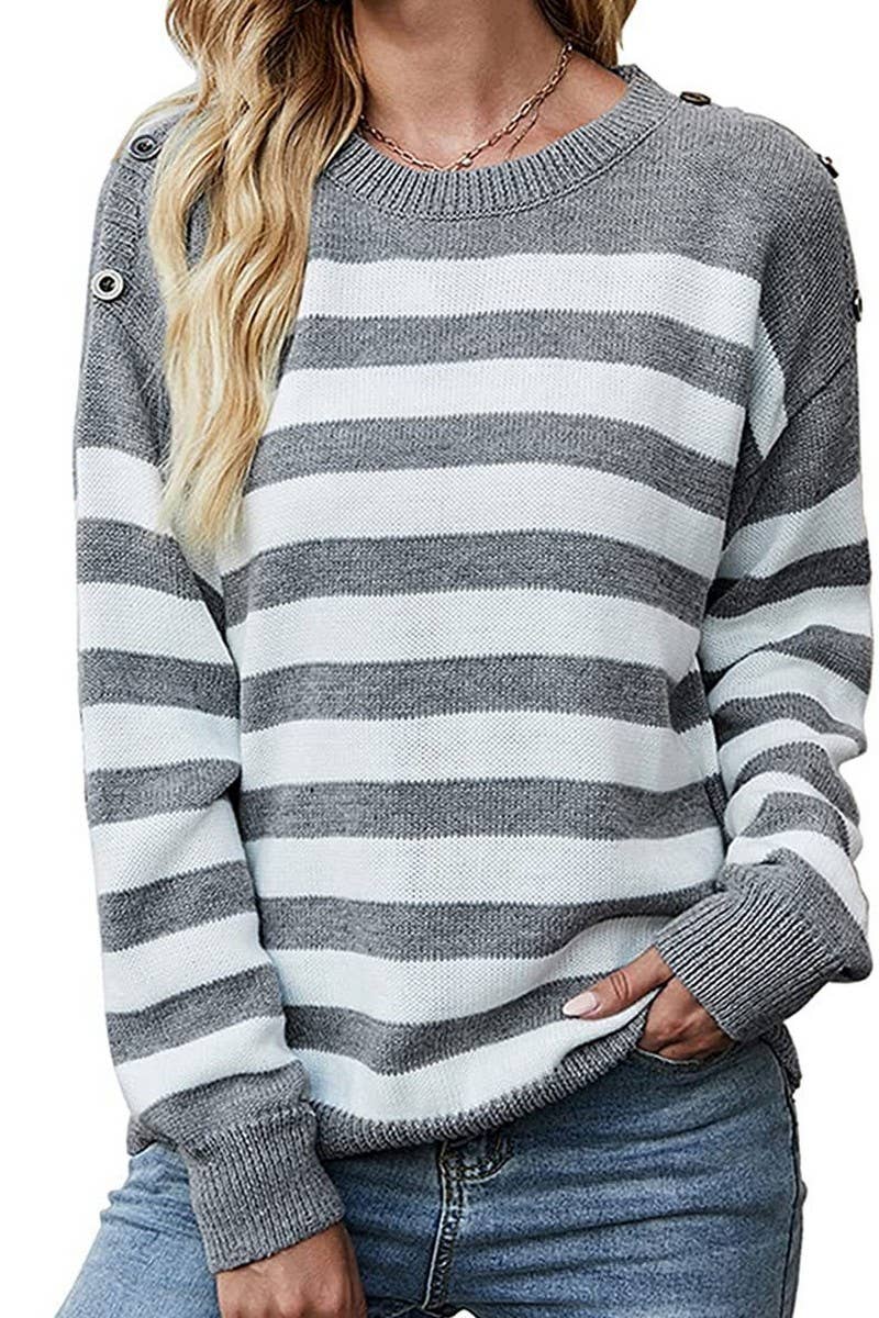 Casual striped pullover with crew neck base