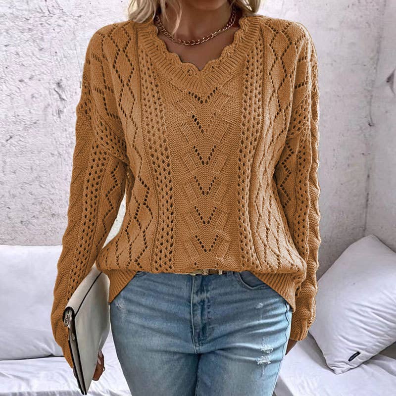 DESIGN HOLLOW-OUT V-NECK ALL-MATCH SWEATER