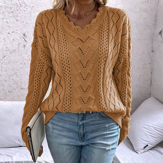 DESIGN HOLLOW-OUT V-NECK ALL-MATCH SWEATER