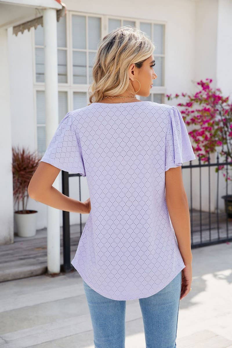 CWTTS0813_Squre Neck Short Ruffle Sleeve Knit Top