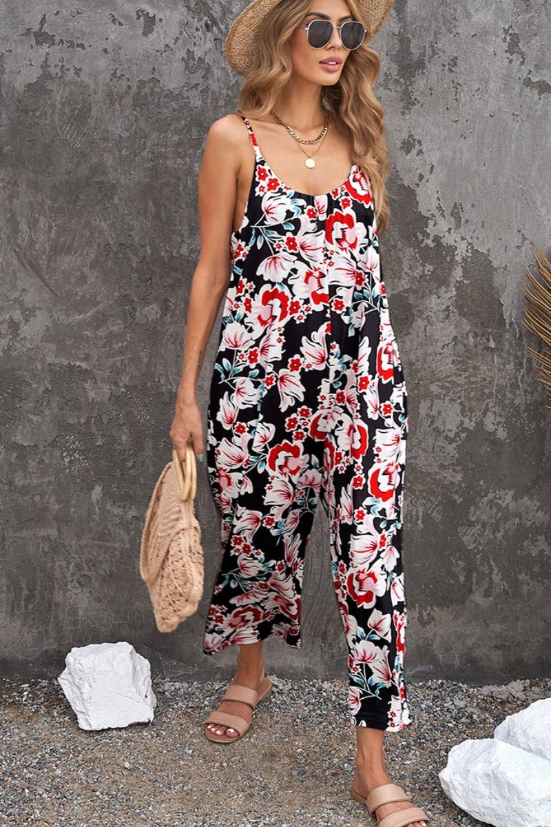 CWSJS1112_SLEEVELESS PRINTED HALTER ROMPER MID-LENGTH