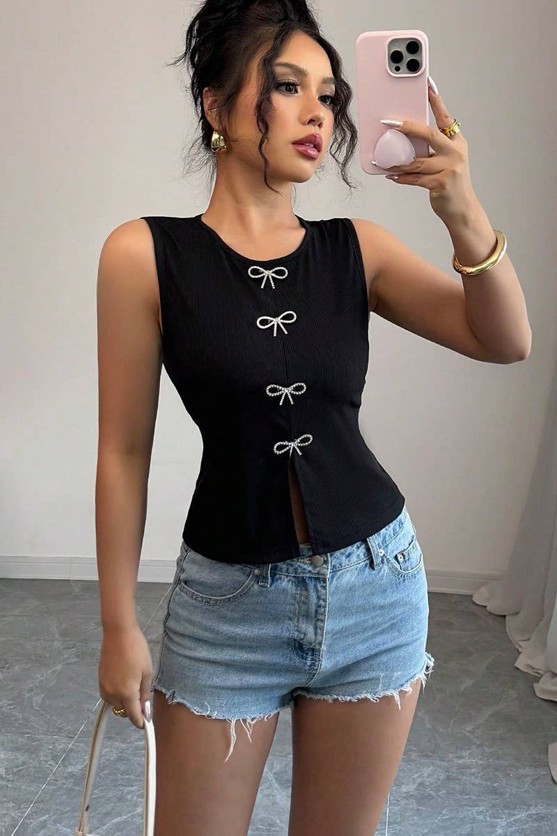 CWTTSL0446_SUMMER TEMPERAMENT SLIT SLEEVELESS TOP