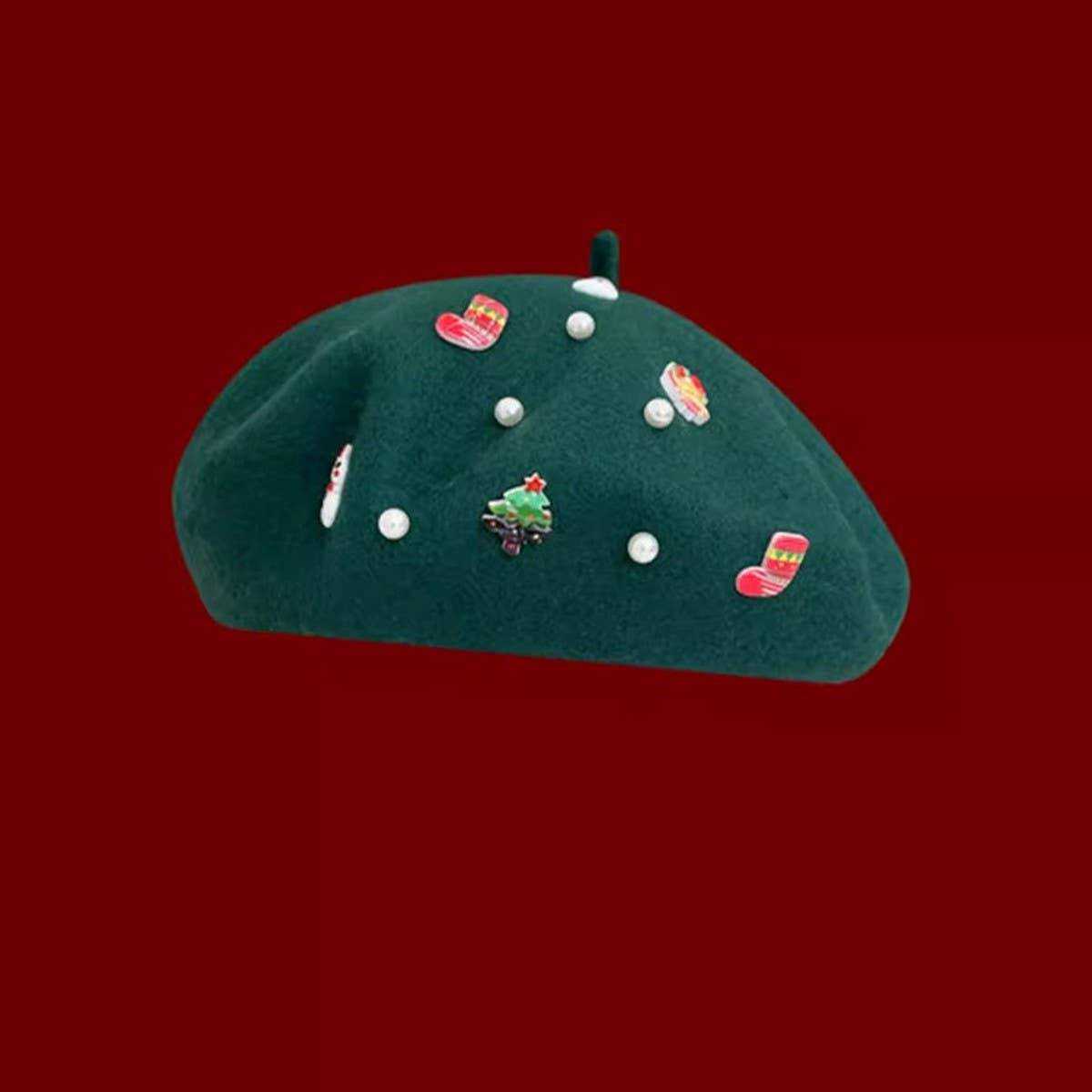 CWAH04563_KIDS CHRISTMAS RED BERET WINTER SNOWMAN HAT