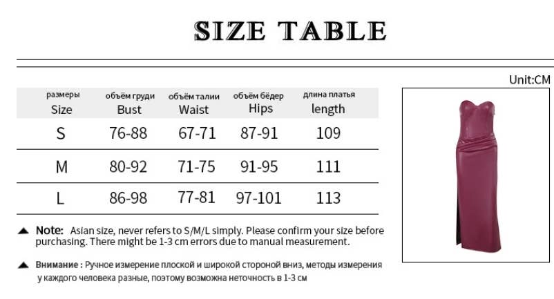 CWDTD0390_SOLID COLOR SEXY BACKLESS LEATHER TUBE DRESS