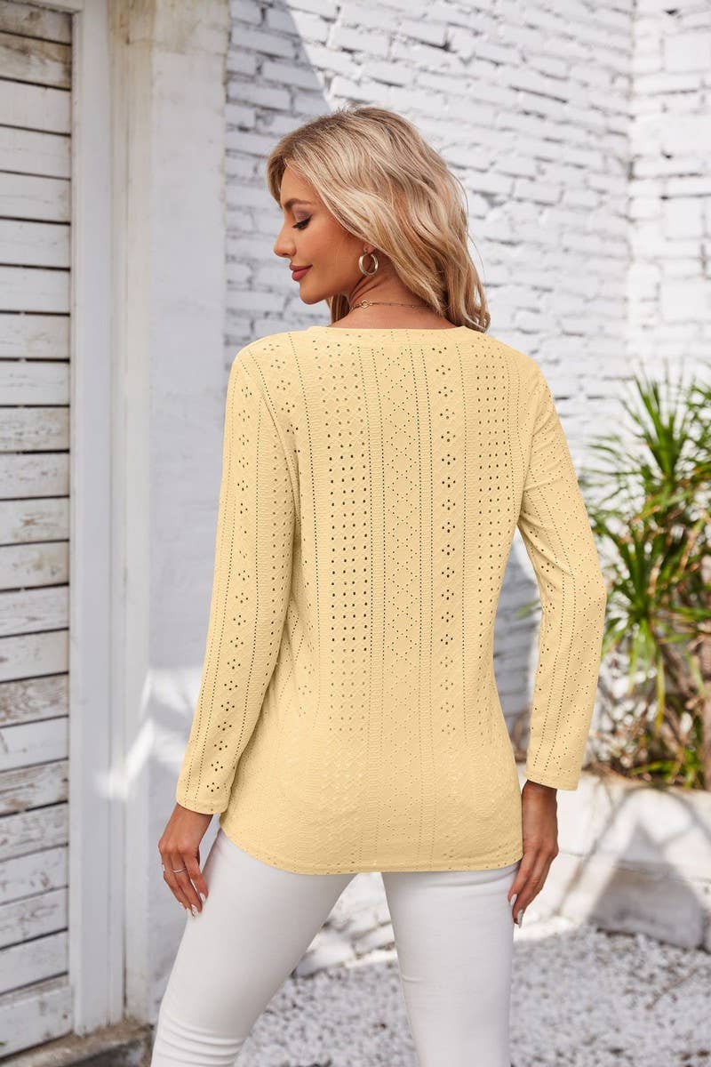 CWTBLL1042_V-NECK LONG-SLEEVED T-SHIRT TOP