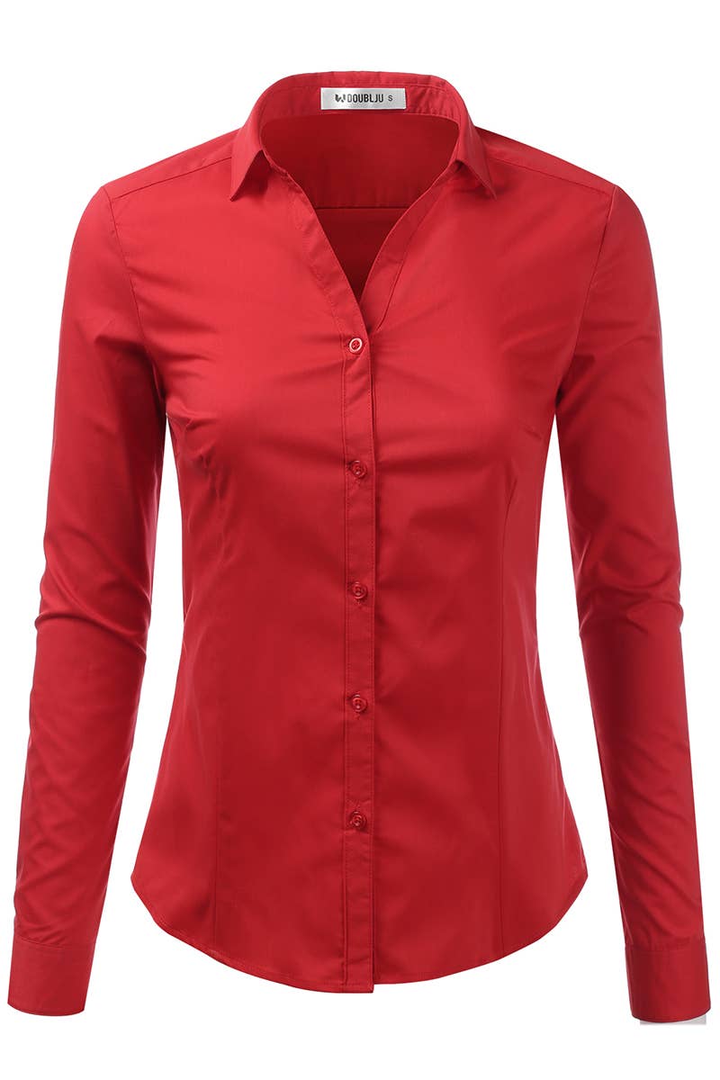 CWTSTL708_Basic Slim Fit Simple LongSleeve Button Down Shirt