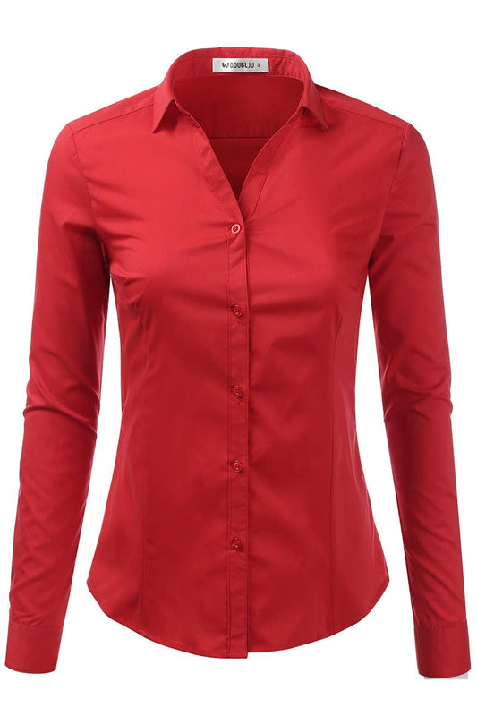 CWTSTL708_Basic Slim Fit Simple LongSleeve Button Down Shirt