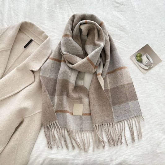 CWASC03136_PLAID WOOL TASSEL SCARF WINTER WARM SHAWL