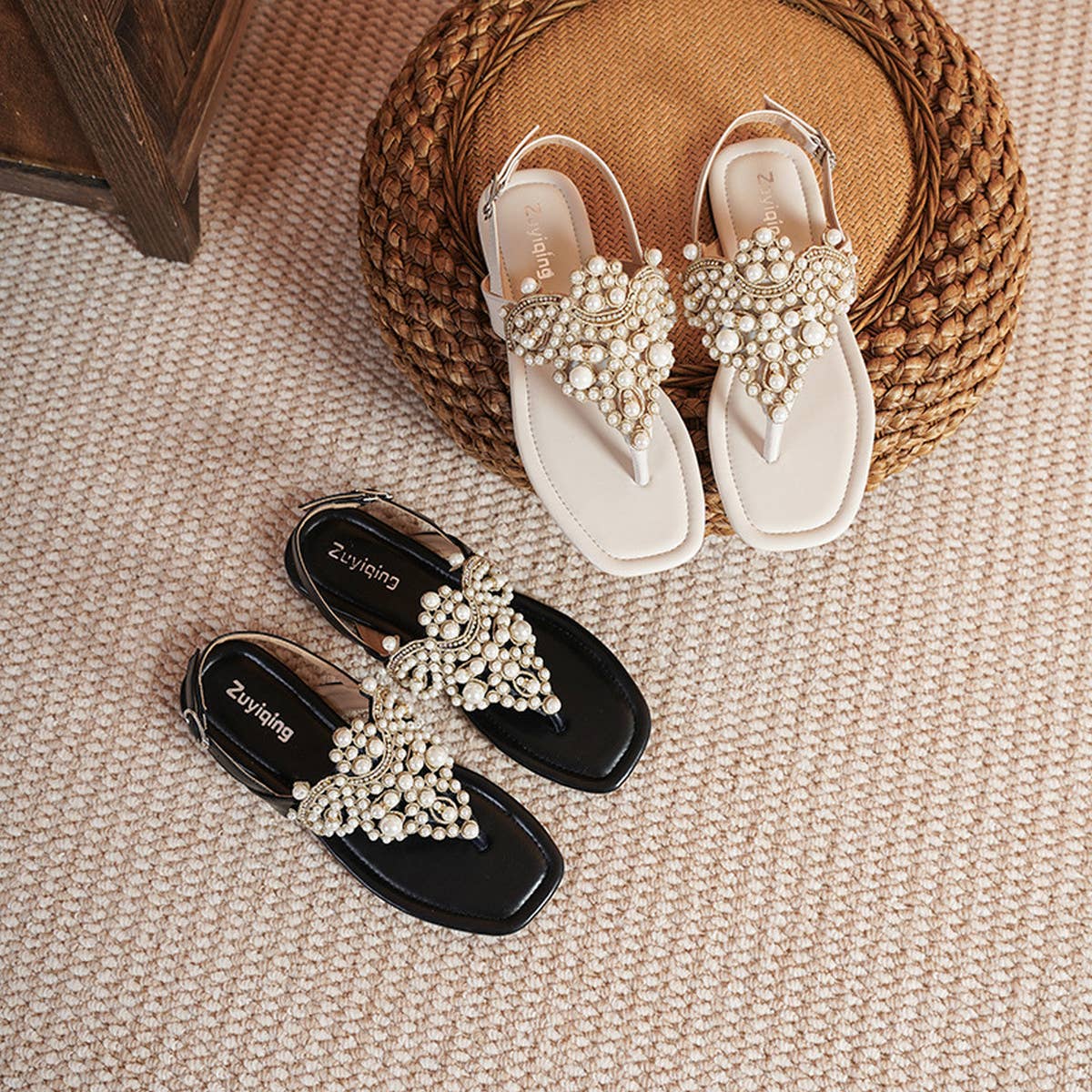 2024 PEARL SQUARE TOE FLIP-TOE OPEN TOE SANDALS_CWSHS0703