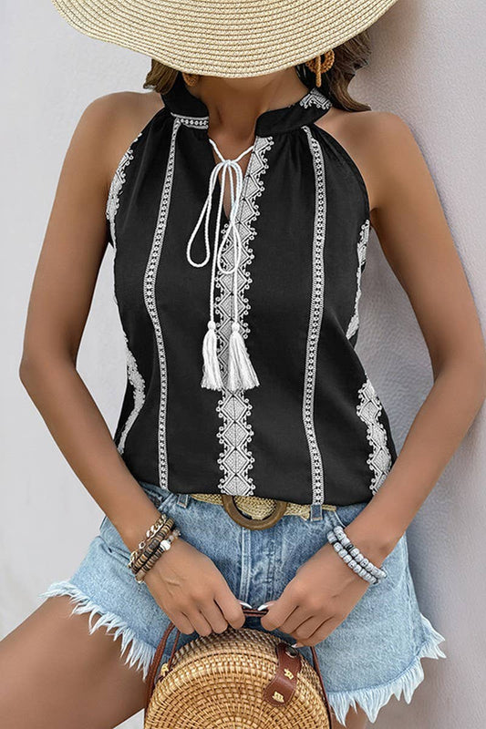 CWTBLSL0809_BOHO TASSEL TIE SLEEVELESS VACATION TANK TOP