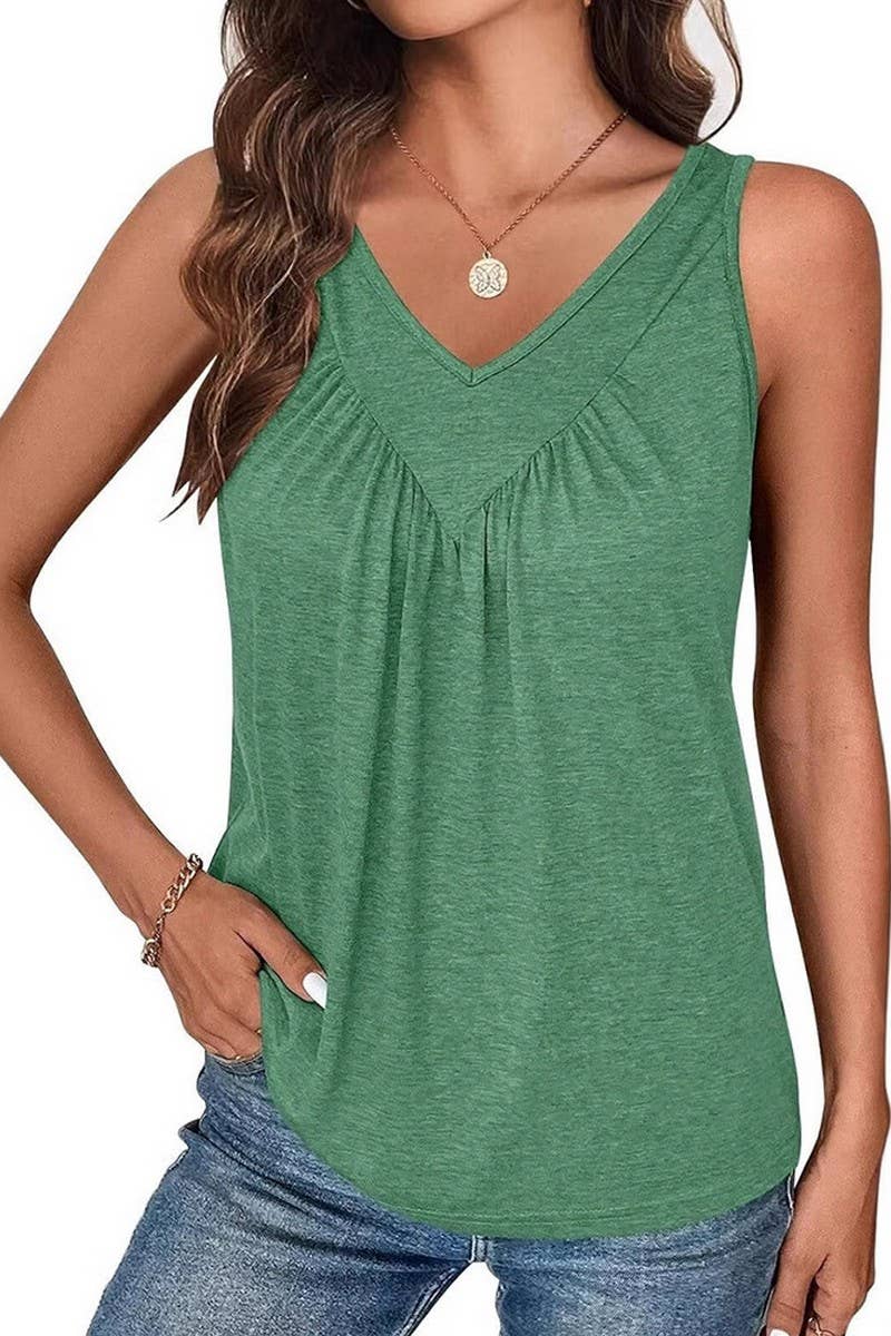 CWTTK1178_SOLID V-NECK SLEEVELESS FIT TANK TOP