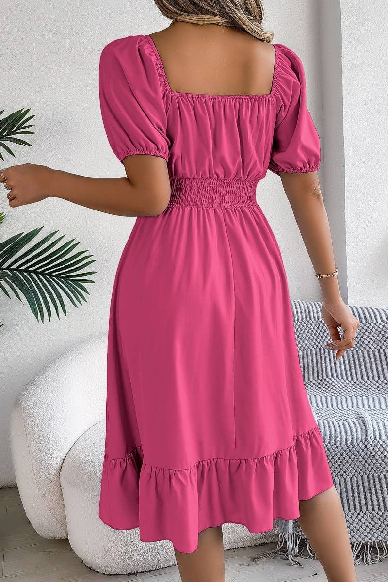 CWDSD4632_SQUARE NECK SHORT SLEEVE WAIST PEPLUM DRESS