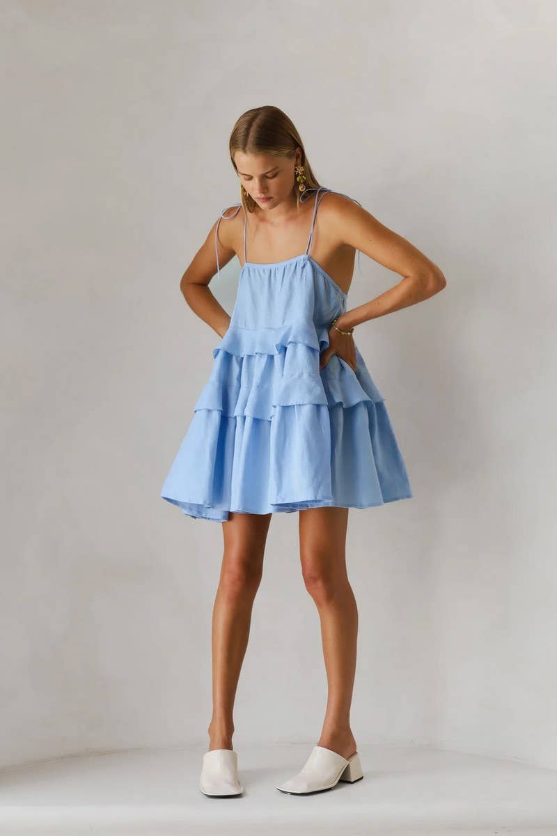 CWDSD7816_SUMMER LAYERED RUFFLE BACKLESS MINI DRESS