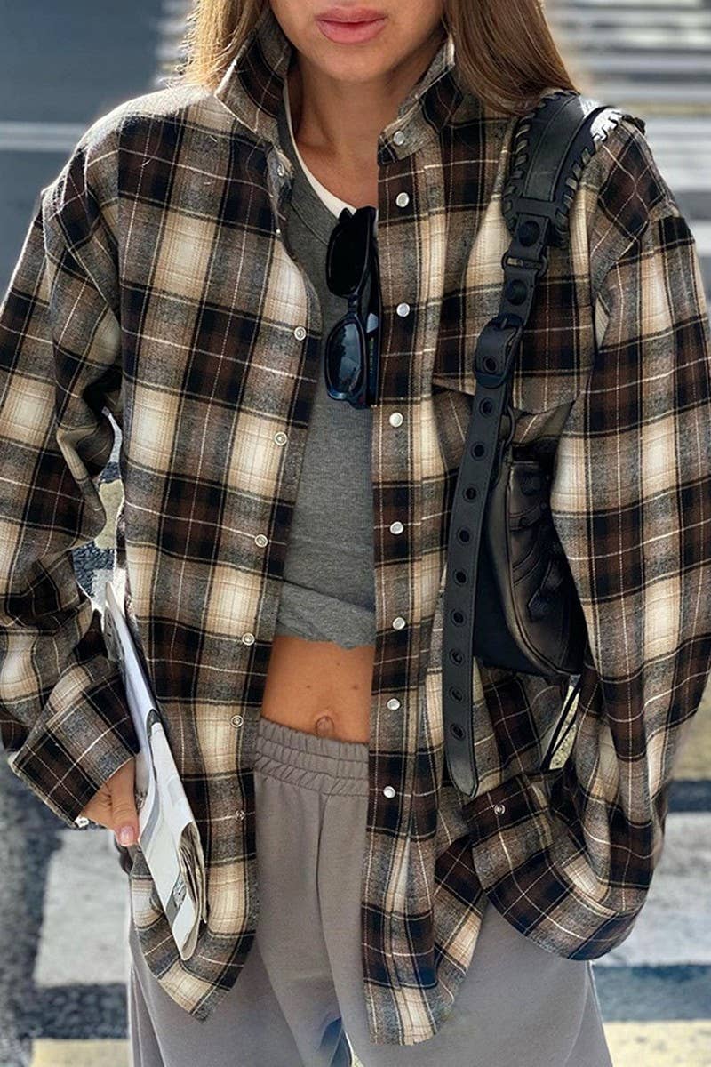 CWTBLL00585_CASUAL LONG-SLEEVED SHIRT RETRO PLAID SHIRT