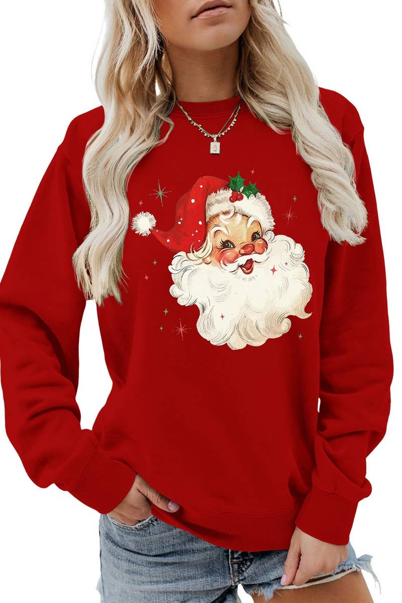 CWTBLL01324_SANTA CLAUS HEAD PATTERN PULLOVER SWEATSHIRT