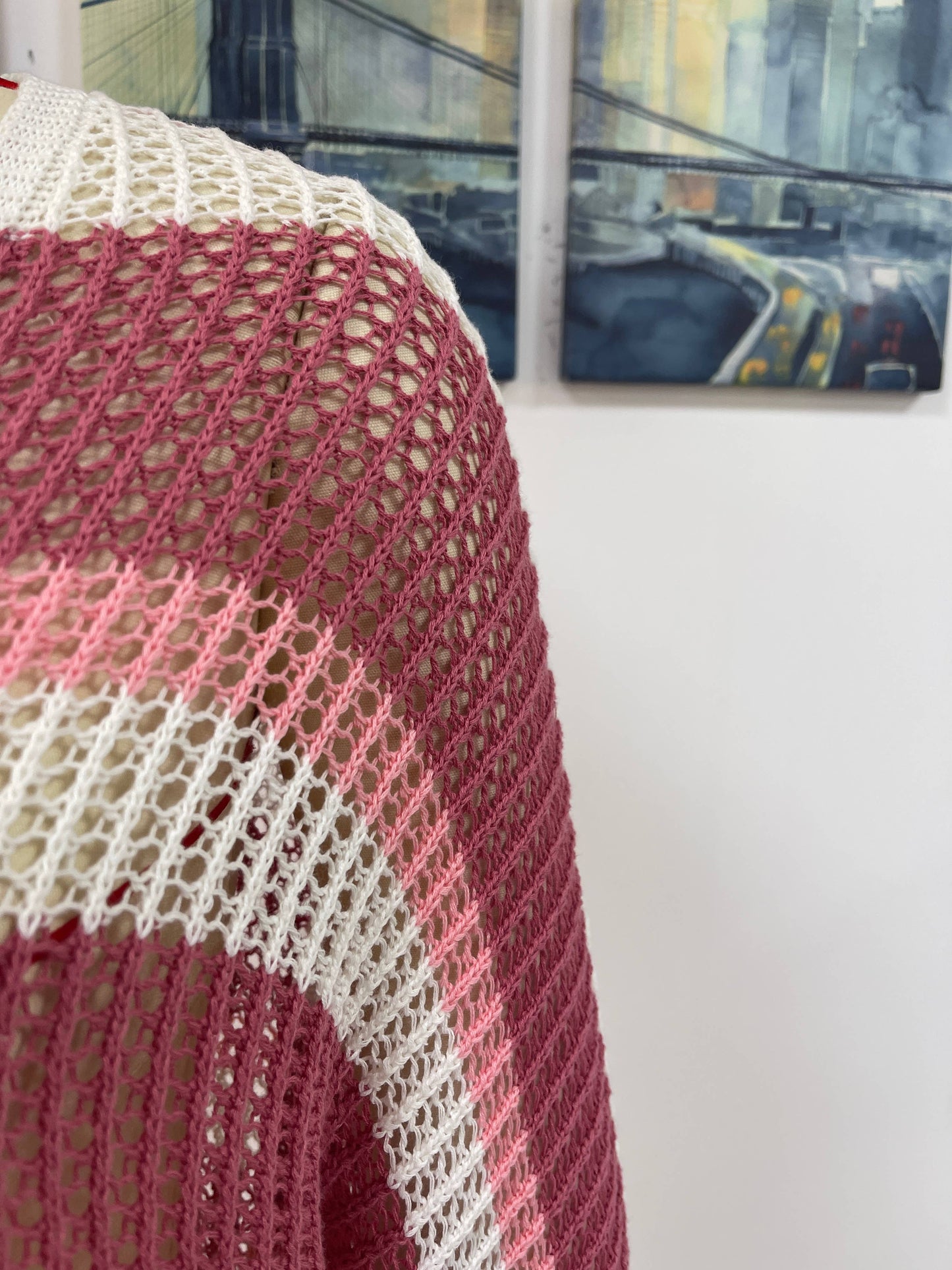 Colorblock Hollow Long Sleeve Open Cardigan