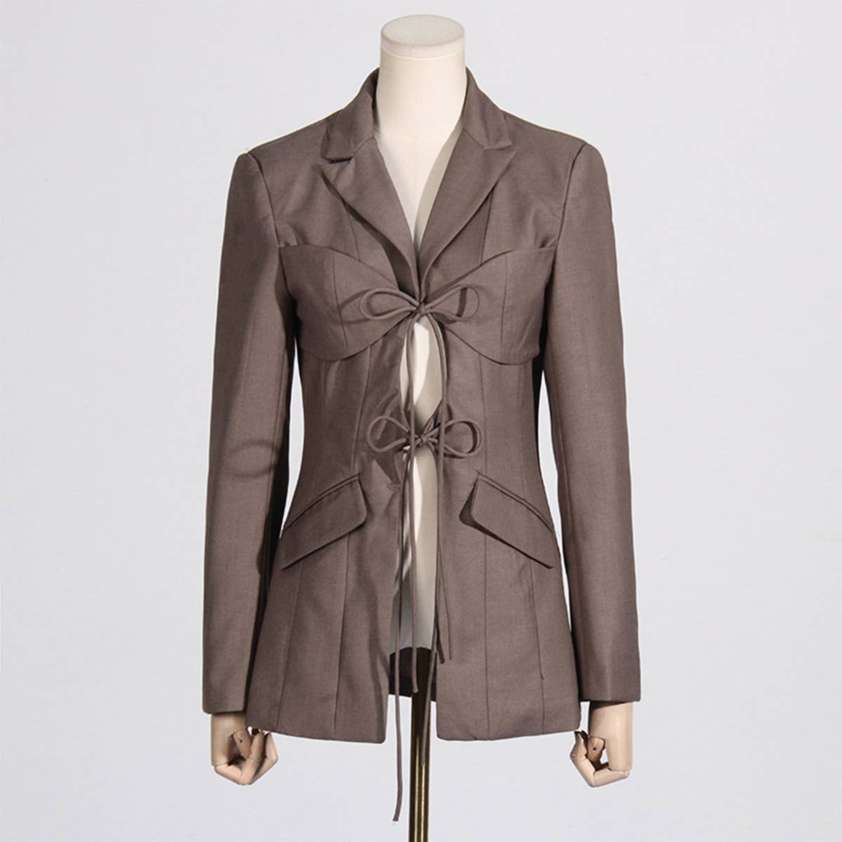 Sexy V-Neck Lace-Up Waist Blazer with Asymmetry