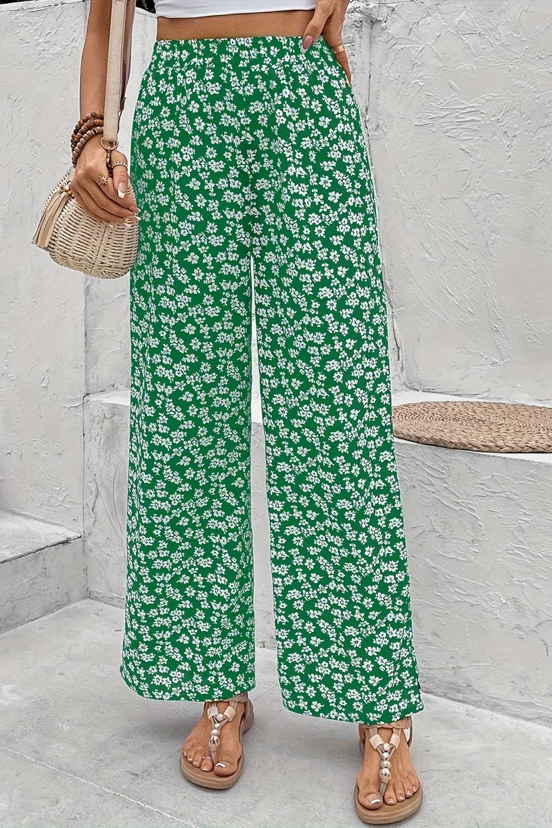 CWBLP1128_HIGH-WAISTED FLORAL LOOSE WIDE-LEG PANTS