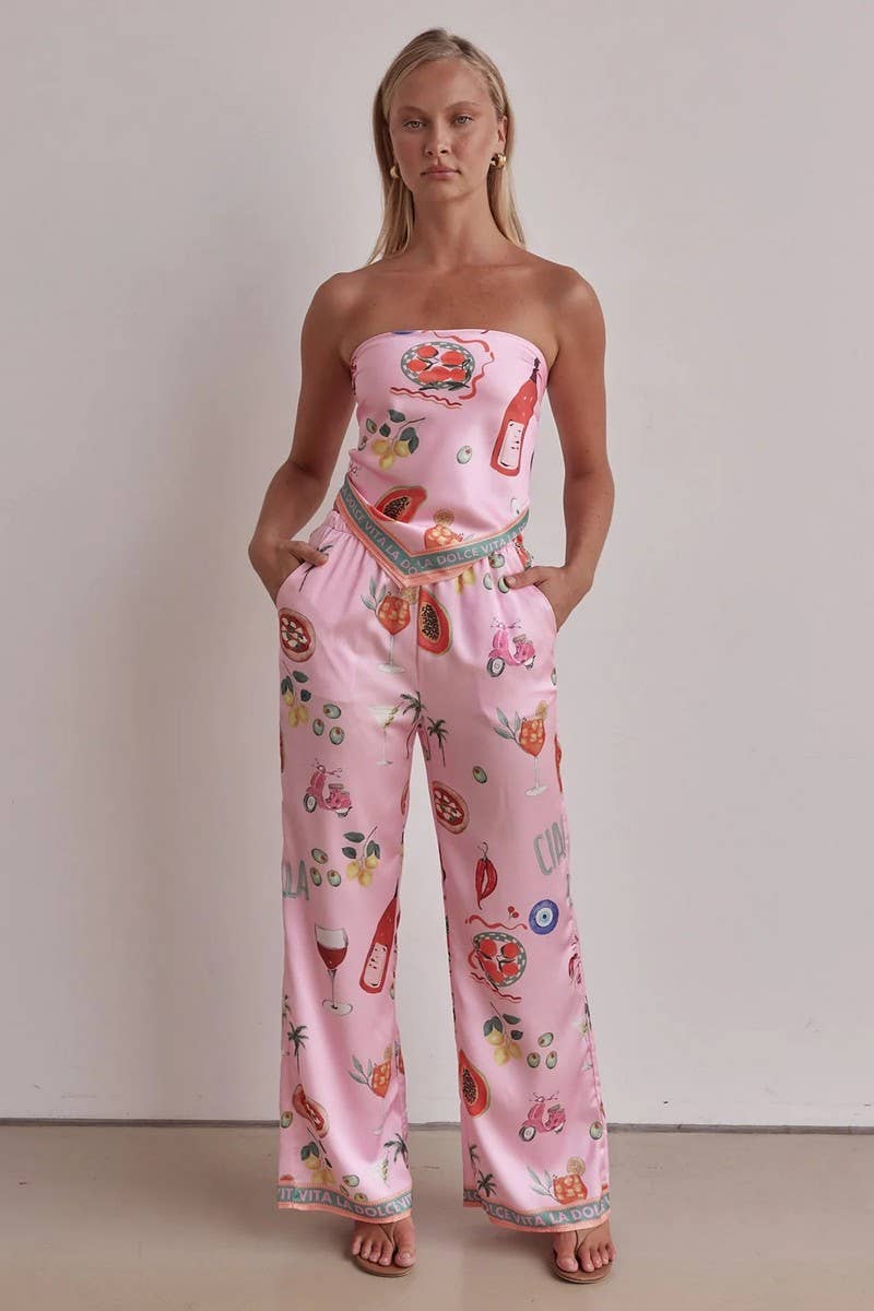CWSTB1791_PRINTED STRAPLESS WIDE LEG TWO PIECE SET