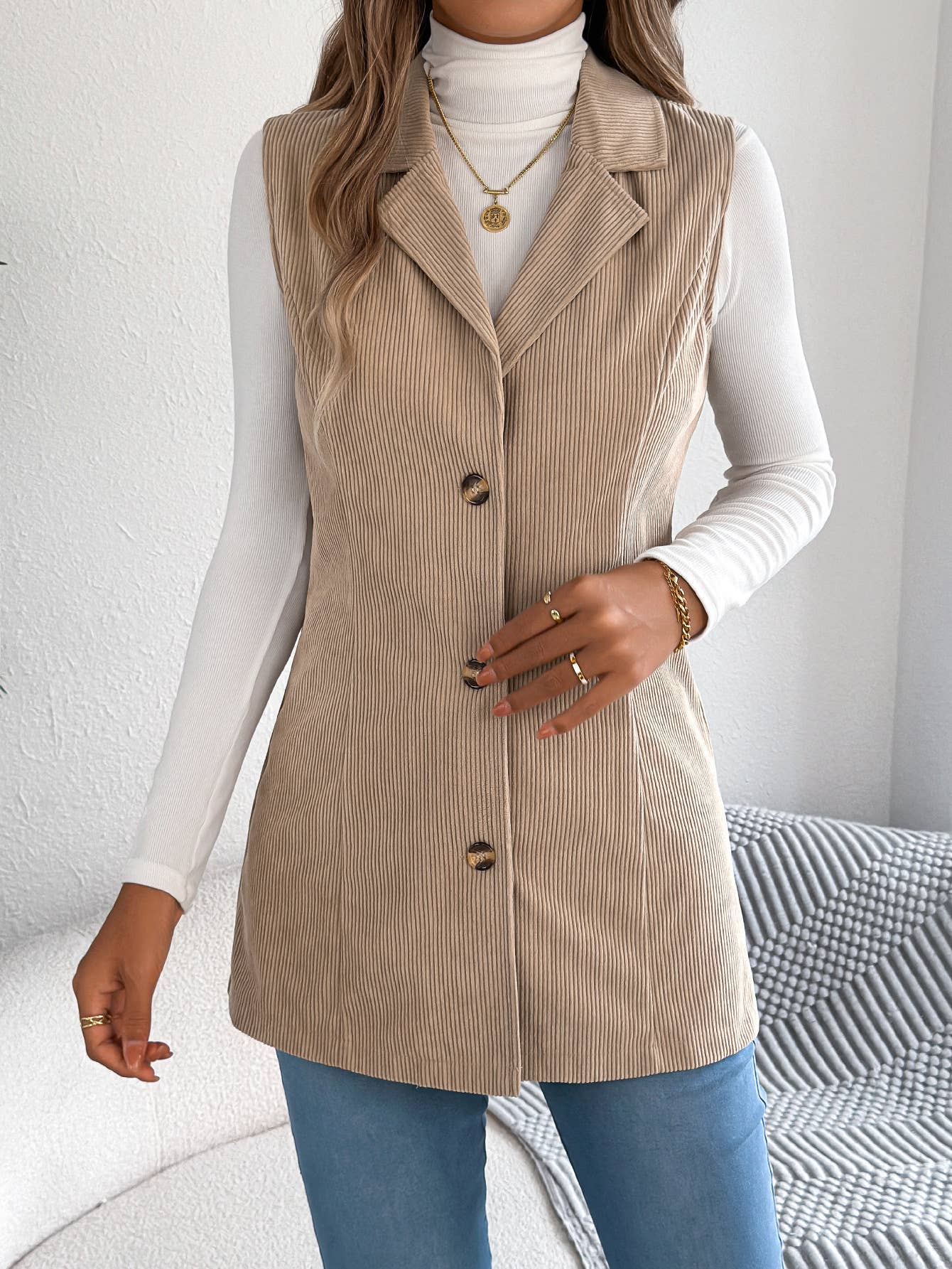 Casual single-breasted suit collar corduroy vest