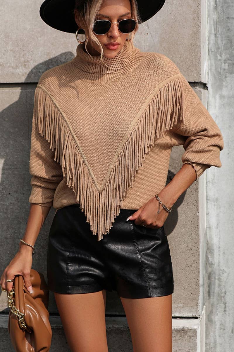 CWOSWL6486_TURTLENECK LONG-SLEEVED SWEATER WITH FRINGE