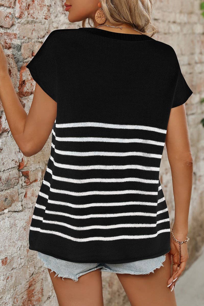 CWOSWS0145_CHUNKY KNIT STRIPED CREW NECK SWEATER