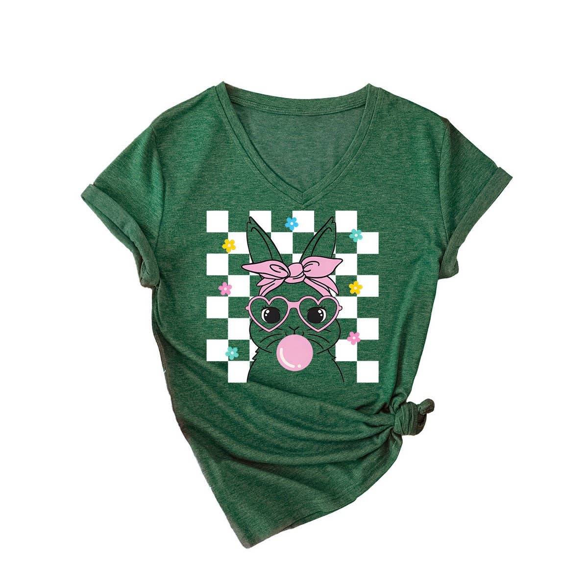 EASTER CUTE BUBBLE BUNNY CASUAL V NECK TEES_CWTTS0811