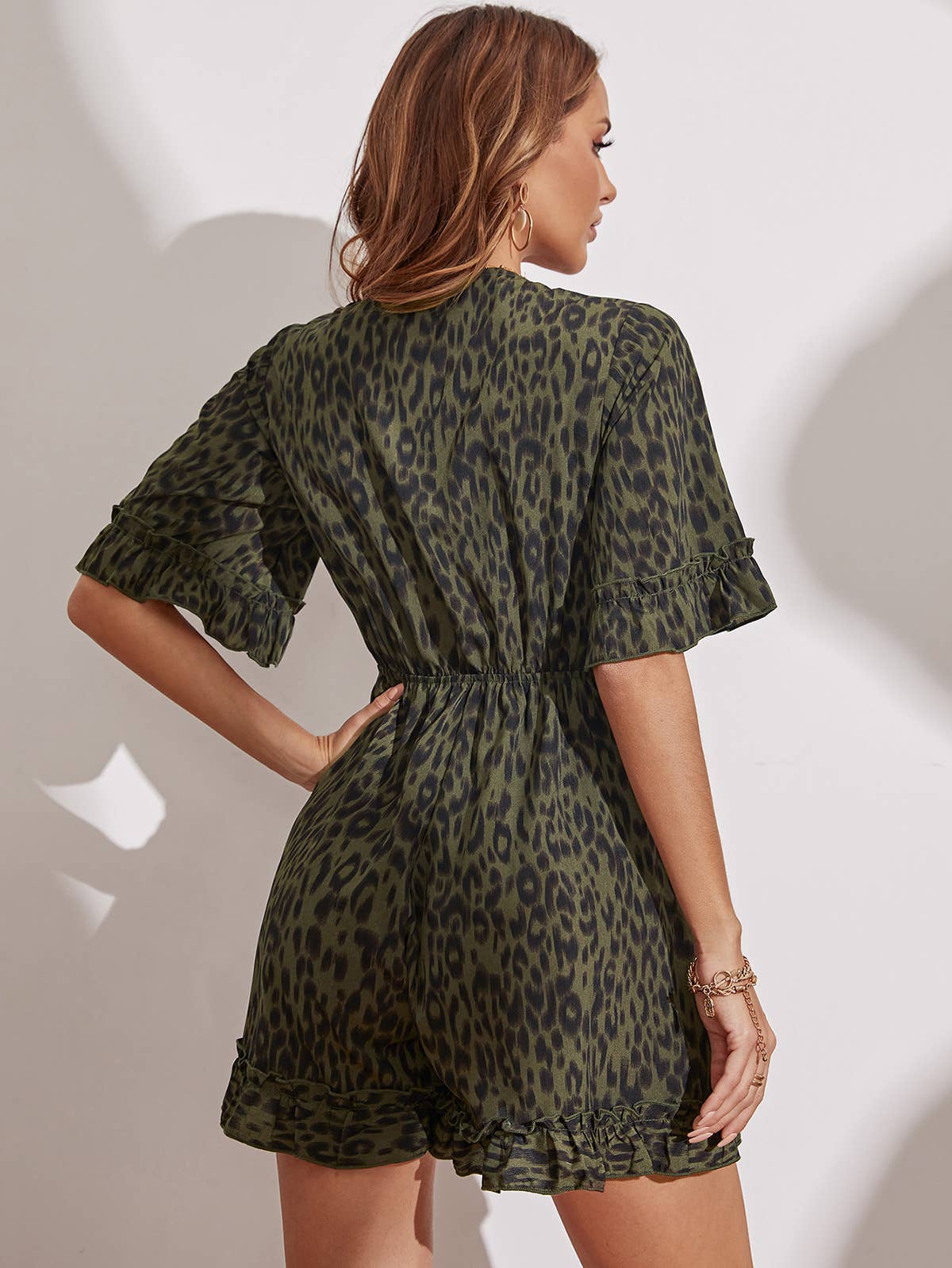 FLARED SLEEVE V-NECK JUMPSUIT SHORTS
