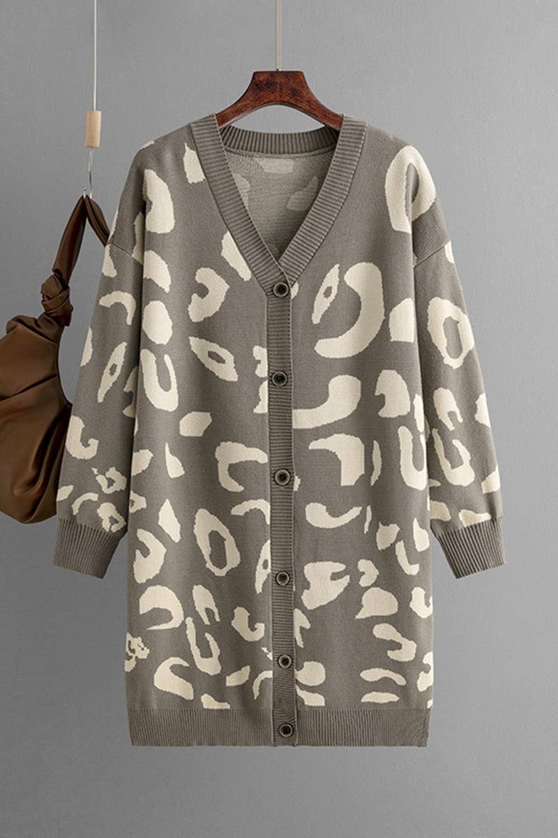 CWOCAL00670_LEOPARD PRINT LONG KNIT CARDIGAN SWEATER
