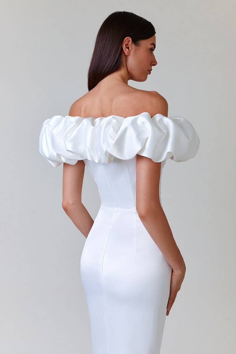 CWDMD5622_ELEGANT OFF-SHOULDER RUFFLE HIGH SLIT MAXI DRESS
