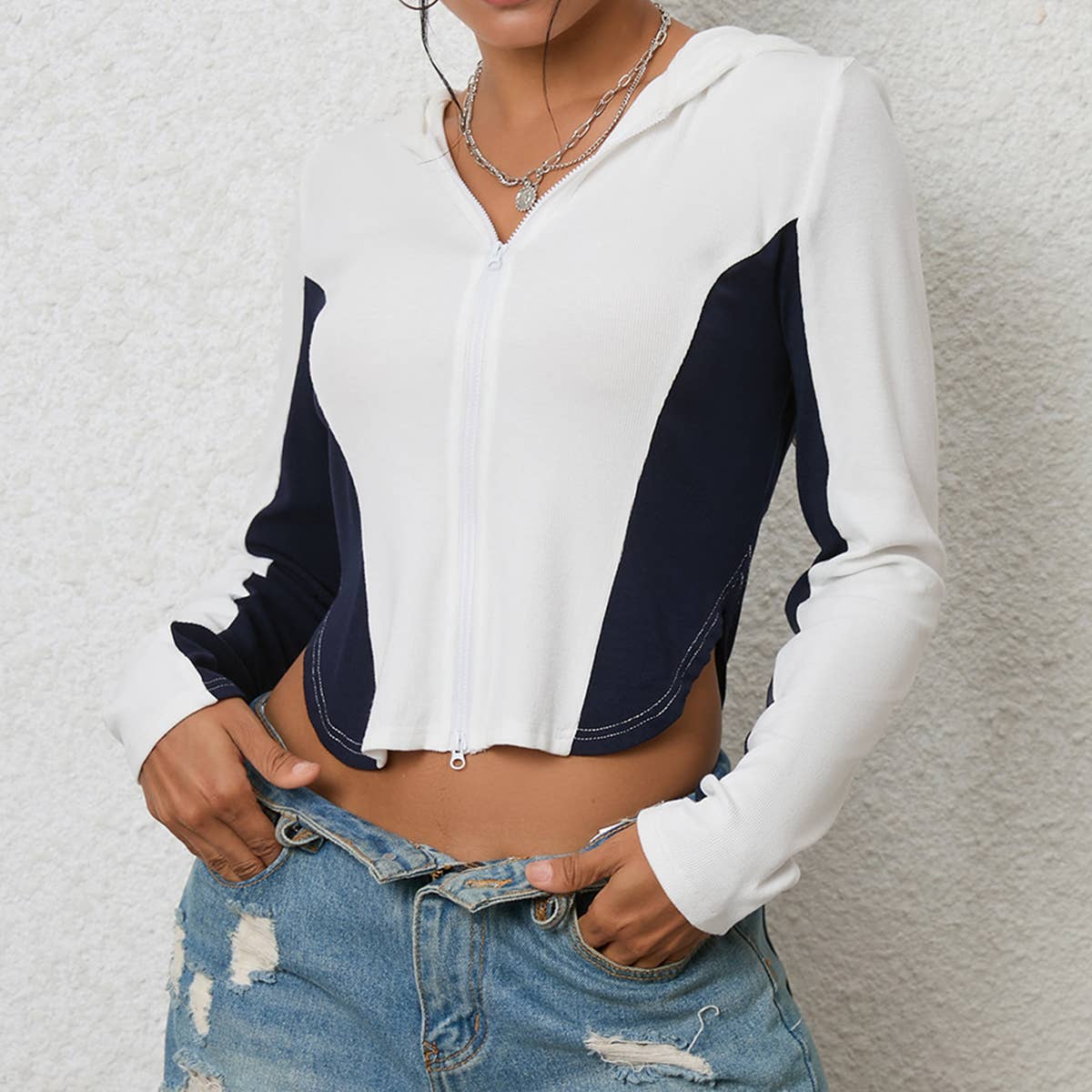 Design slim-fit detachable zipper hoodie jacket