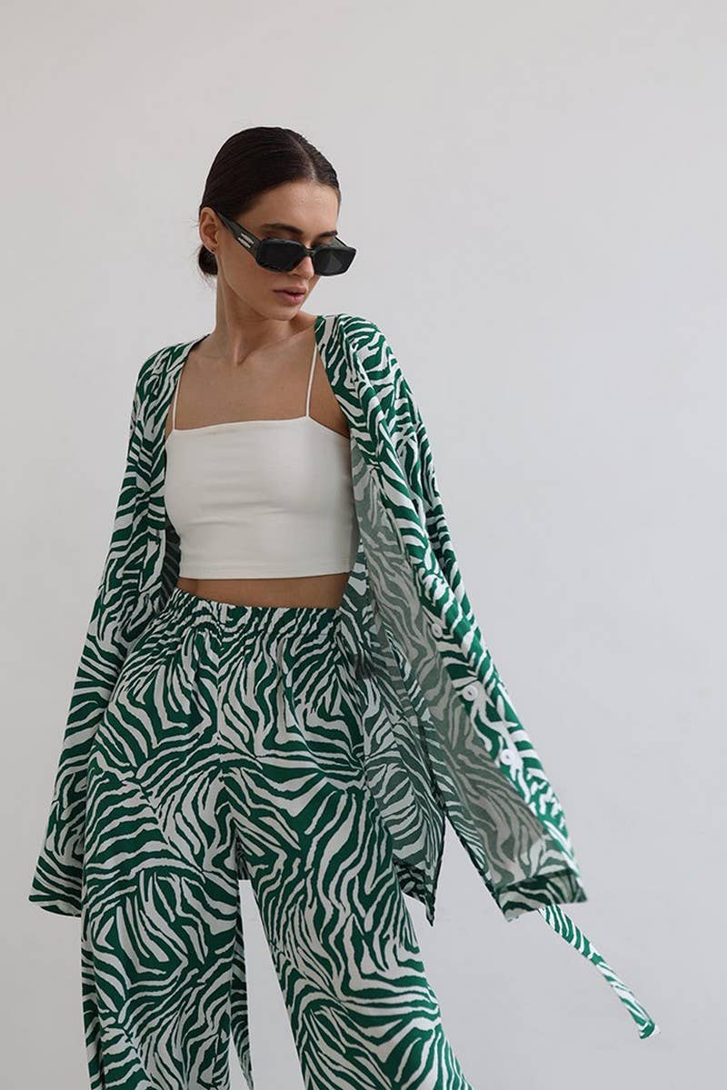 CWSPJ0379_SATIN STRIPE PRINT CARDIGAN PAJAMAS TWO-PIECE SET