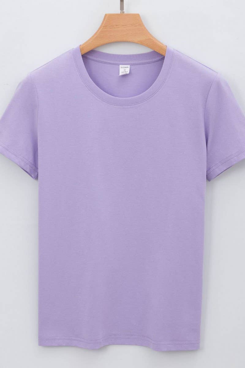 CWTTS1039_SOLID COLOR CASUAL ROUND NECK WOMEN T-SHIRT