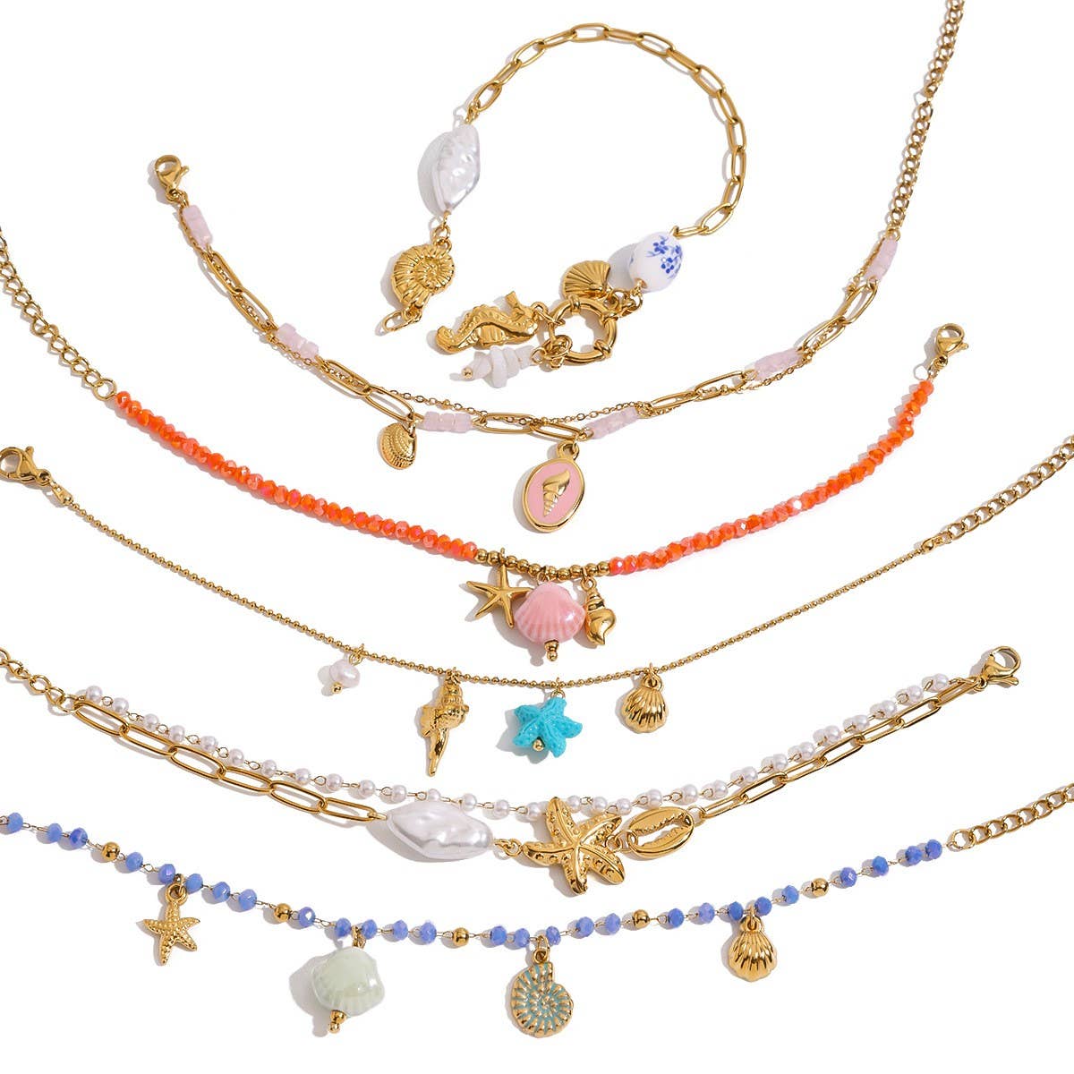 18K Gold Shell & Pearl Charm Bracelet_CWAJE4626