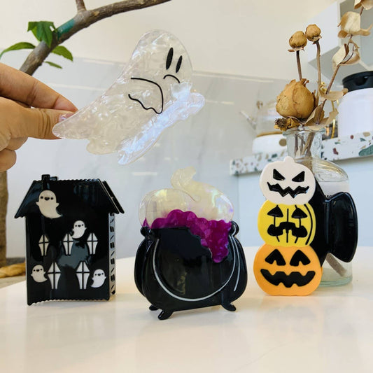 Halloween Pumpkin- Skull and Bat Hair Clip