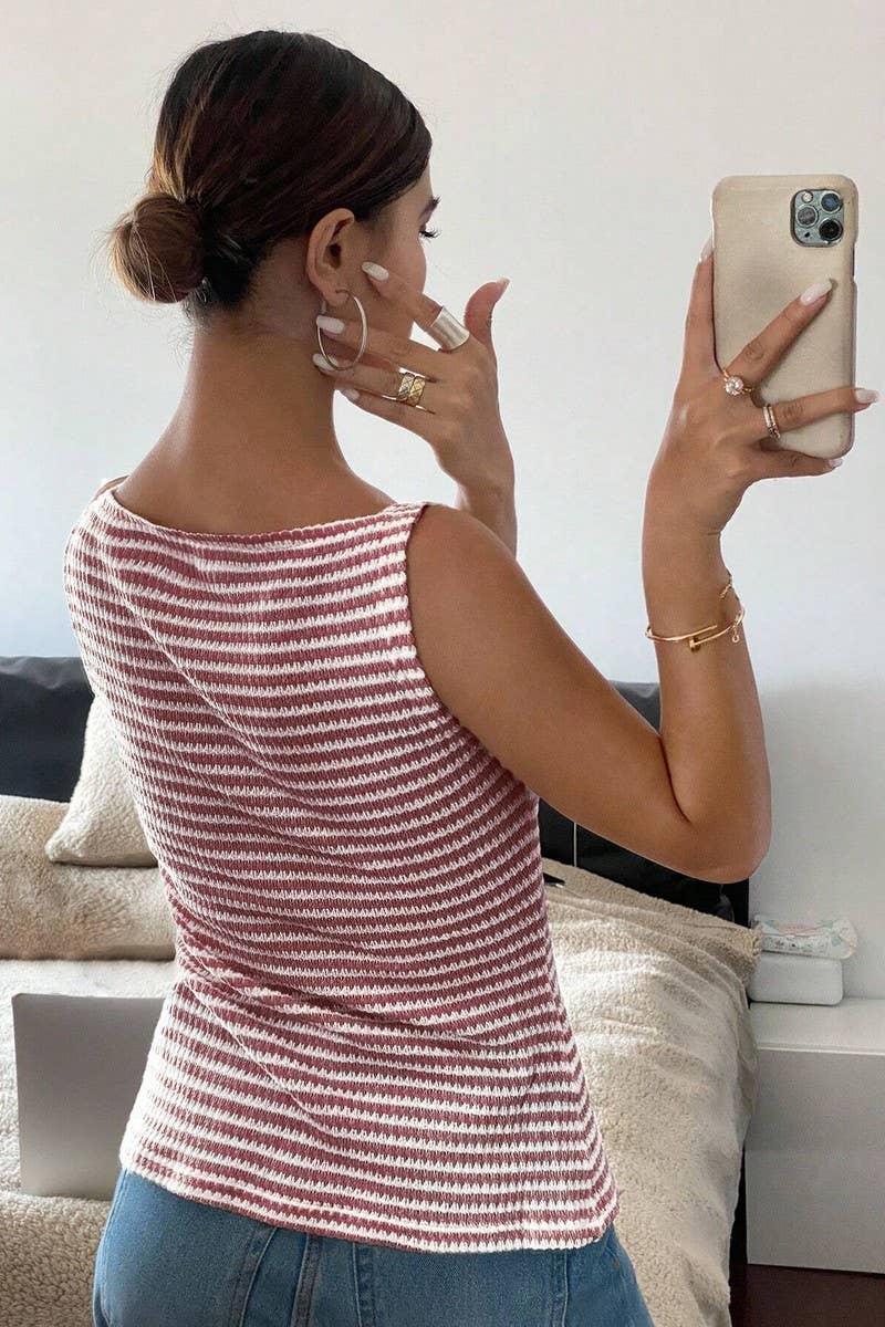 CWTTSL0328_WOMEN'S CASUAL BUTTON SLEEVELESS CAMISOLE TOP