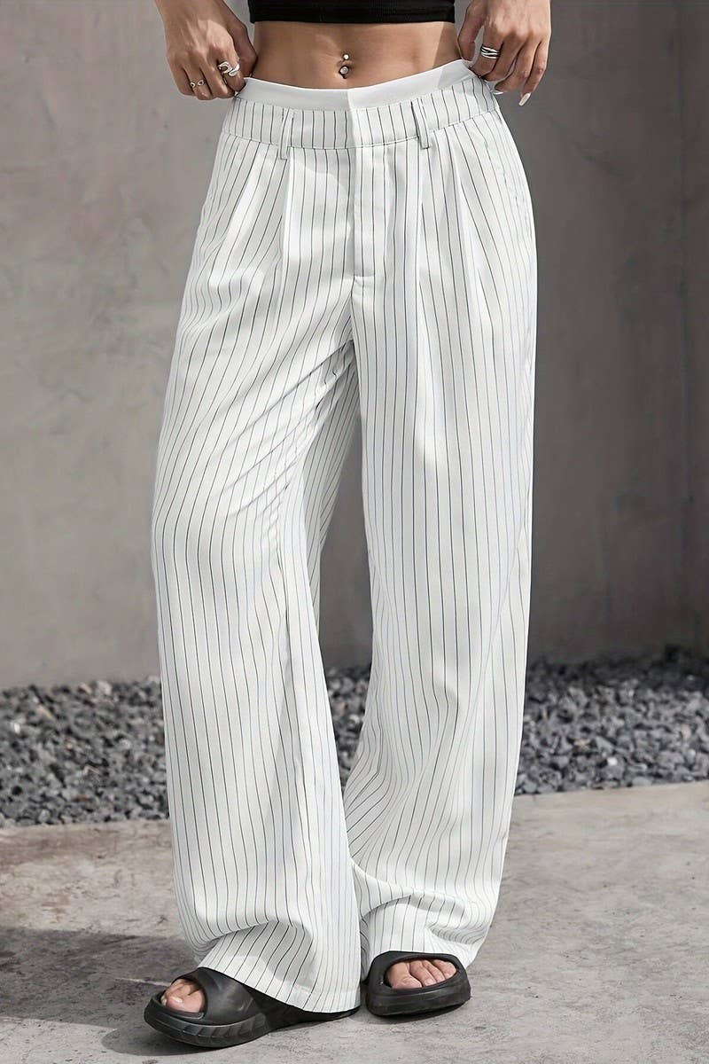 CWBLP1116_HIGH-WAISTED STRIPED LOOSE STRAIGHT-LEG TROUSERS