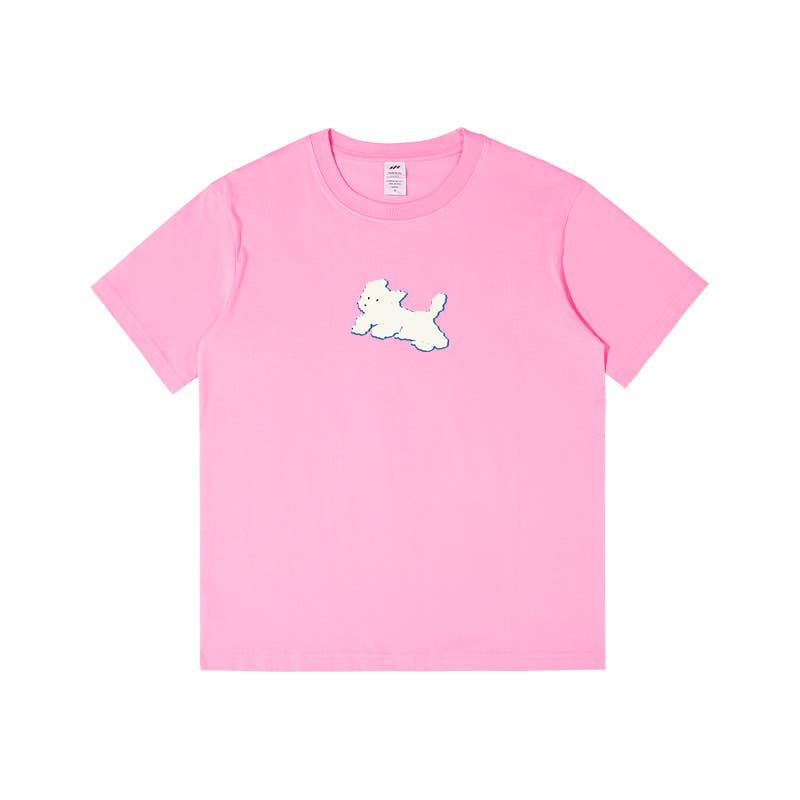 CWTTS0927_LITTLE WHITE DOG PRINT CREW NECK SHORT SLEEVE