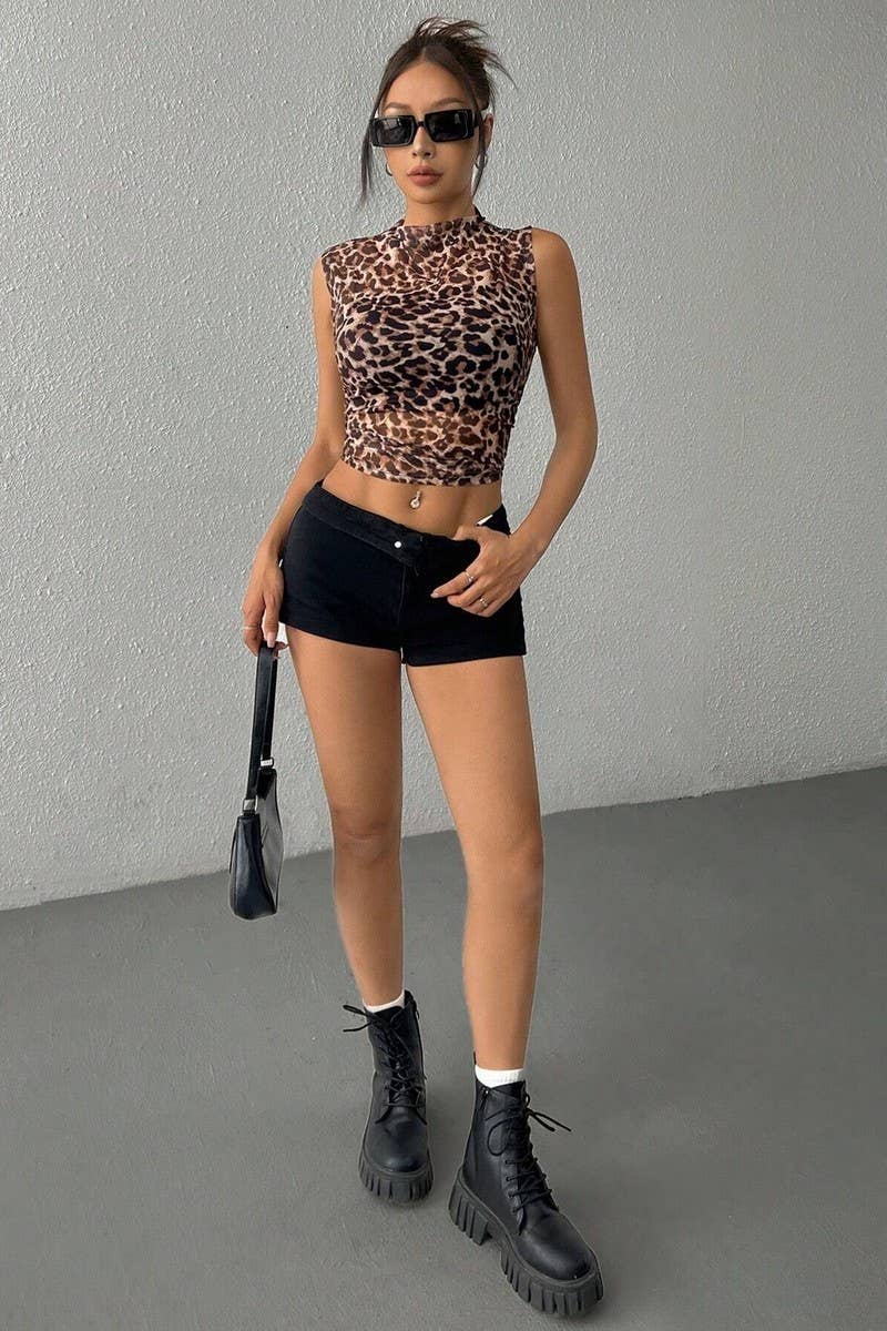CWTBLSL0861_SLEEVELESS SLIM FIT LEOPARD PRINT MOCK NECK TOP