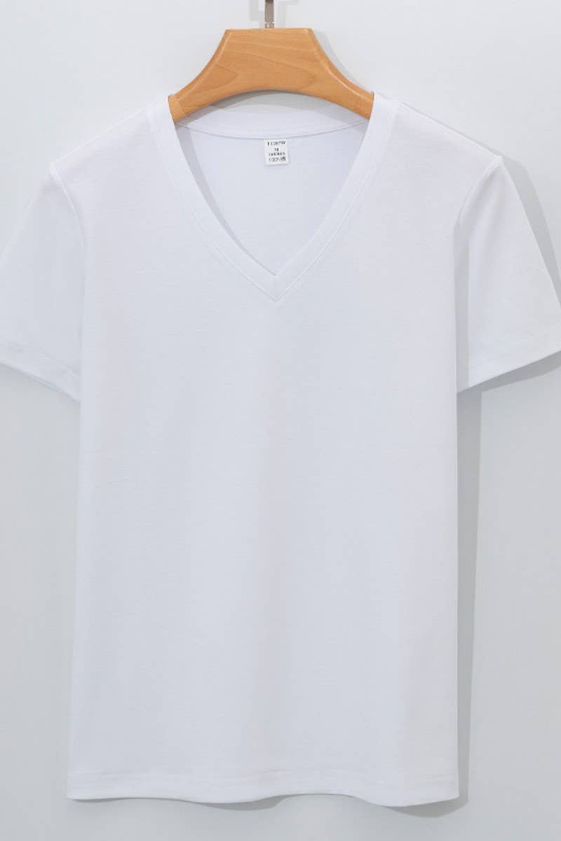 CWTTS1041_V NECK SOLID COLOR CASUAL WOMEN T SHIRT