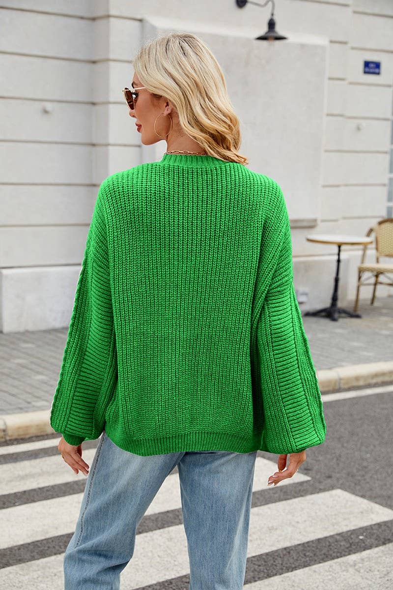 CWOCAL00686_LONG SLEEVE V-NECK CABLE KNIT CARDIGAN