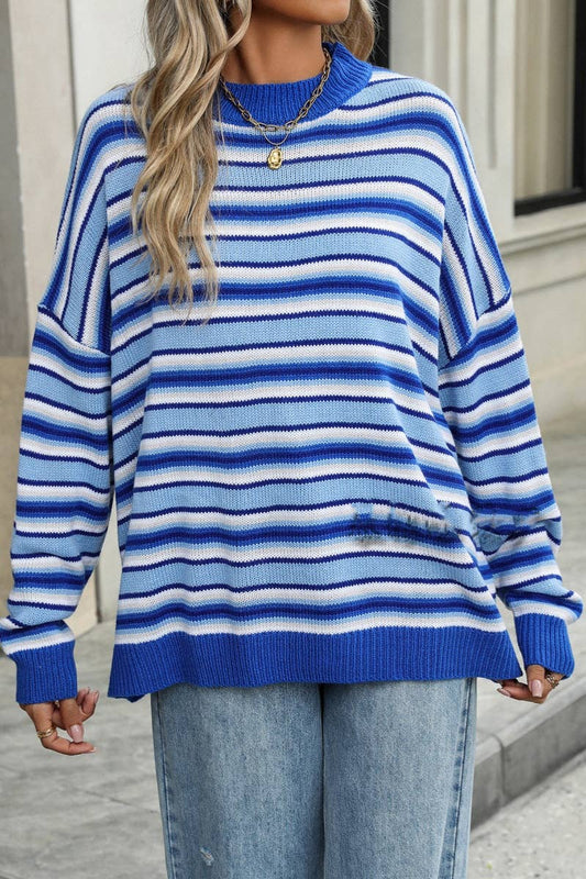 CWOSWL6504_WINTER STRIPED LONG-SLEEVED BAGGY SWEATER