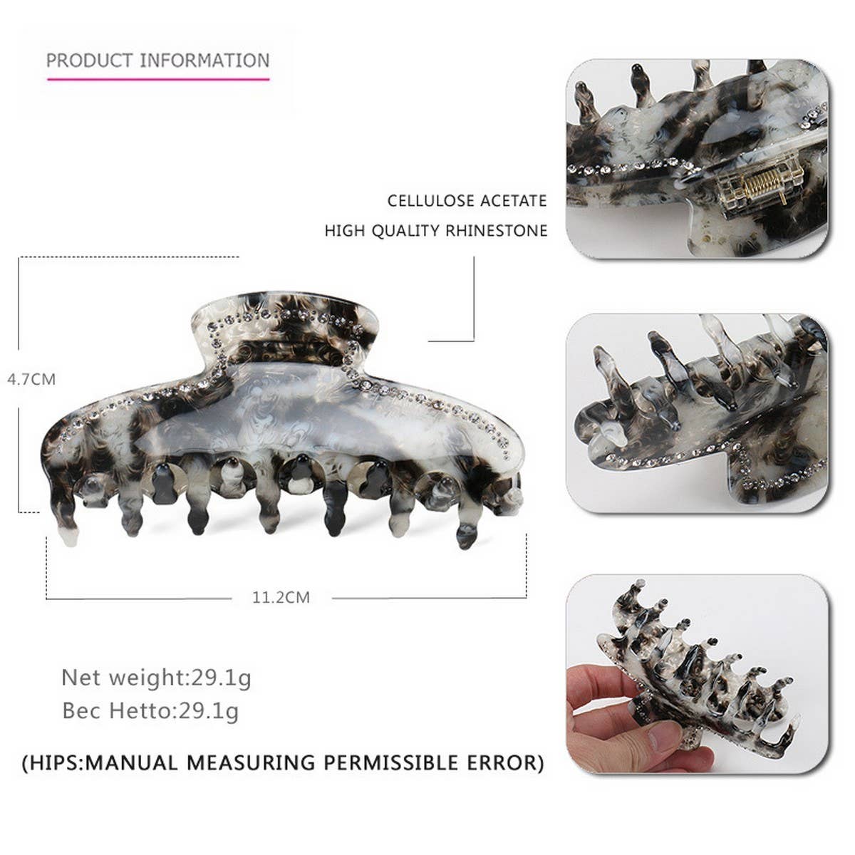 ACETATE DIAMOND CLIP HAIRPIN SHARK CLIP_CWAHA4253