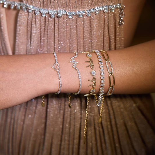 18K Gold Bow Bracelet with Zircon, Sweet Style_CWAJE4698